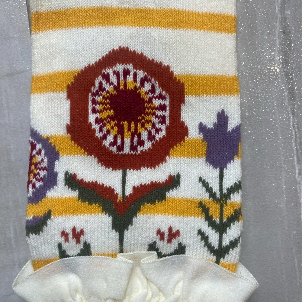 NWT RuffleButts Golden Stripe Floral Footless Ruffle Tights, size 0-6 months